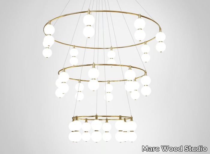 ECHO CHANDELIER 3 TIER ROUND - LED brass and glass chandelier _ Marc Wood Studio