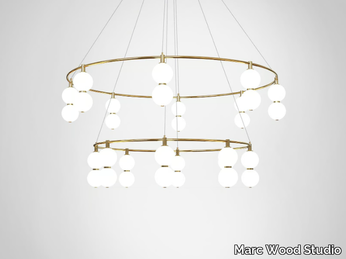 ECHO CHANDELIER 2 TIER ROUND - LED brass and glass chandelier _ Marc Wood Studio