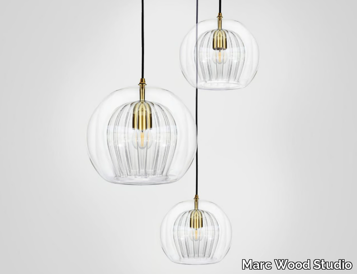 PLEATED CRYSTAL CLUSTER 3 CLEAR - LED handmade Borosilicate glass pendant lamp _ Marc Wood Studio