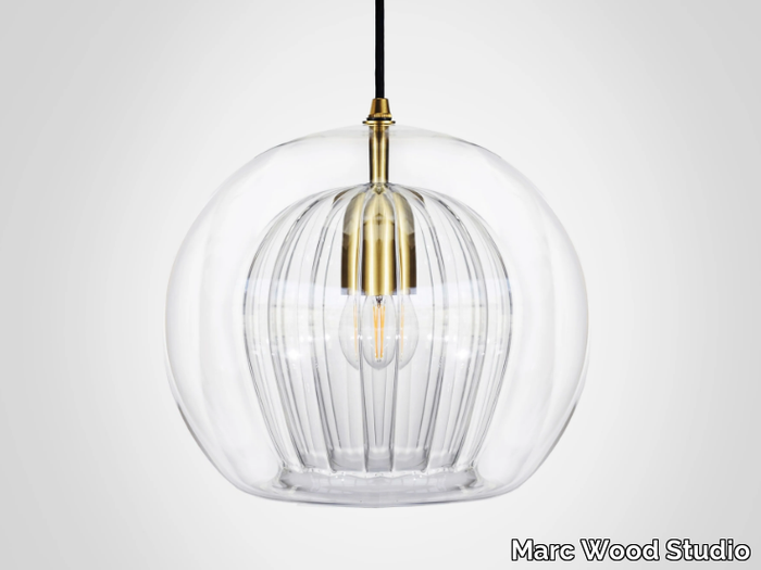 PLEATED CRYSTAL CLEAR - LED handmade Borosilicate glass pendant lamp _ Marc Wood Studio