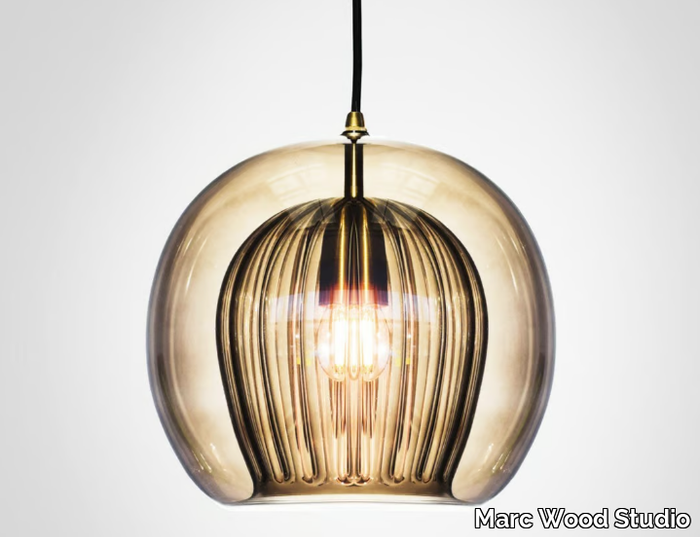 PLEATED CRYSTAL SMOKE - LED handmade Borosilicate glass pendant lamp _ Marc Wood Studio