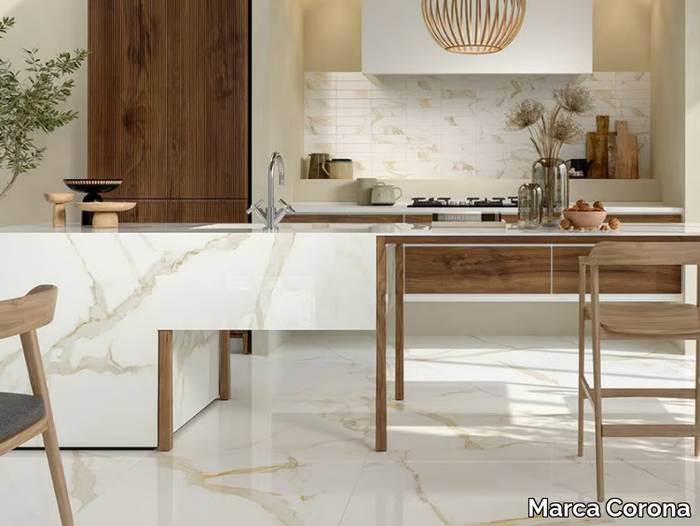 SCULTOREA CALACATTA ORO FINO - Porcelain stoneware wall/floor tiles with marble effect _ Marca Corona