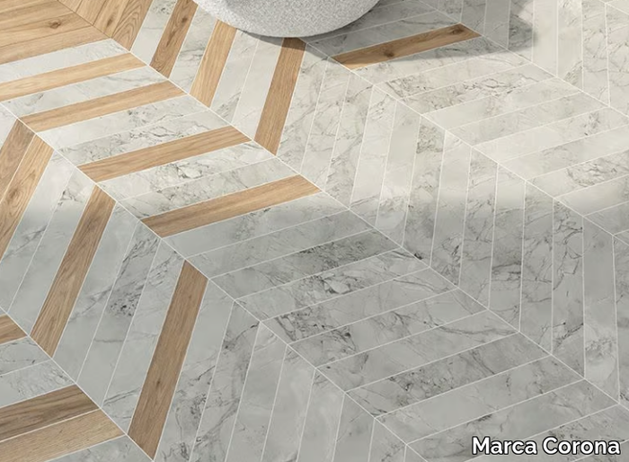 SCULTOREA CHEVRON FOAM GREY - Porcelain stoneware wall/floor tiles with marble effect _ Marca Corona