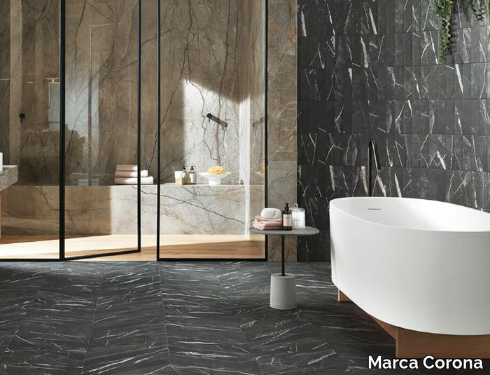 SCULTOREA DARK DIAMOND - Porcelain stoneware wall/floor tiles with marble effect _ Marca Corona