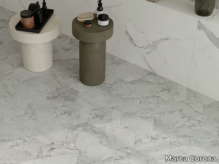 SCULTOREA ESAGONA FOAM GREY - Porcelain stoneware wall/floor tiles with marble effect _ Marca Corona