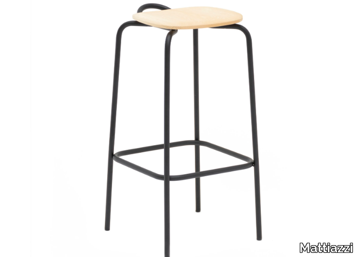 MC16 FORCINA - High stainless steel and wood stool with footrest _ Mattiazzi