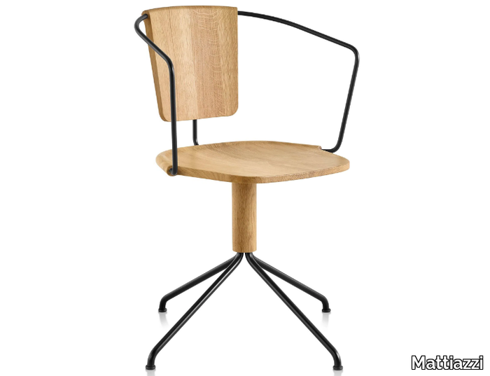 MC9 UNCINO - Swivel trestle-based steel and oak wood chair _ Mattiazzi