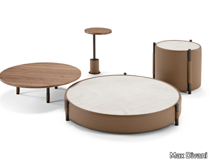 MANFI - Round leather and stoneware porcelain coffee table _ Max Divani