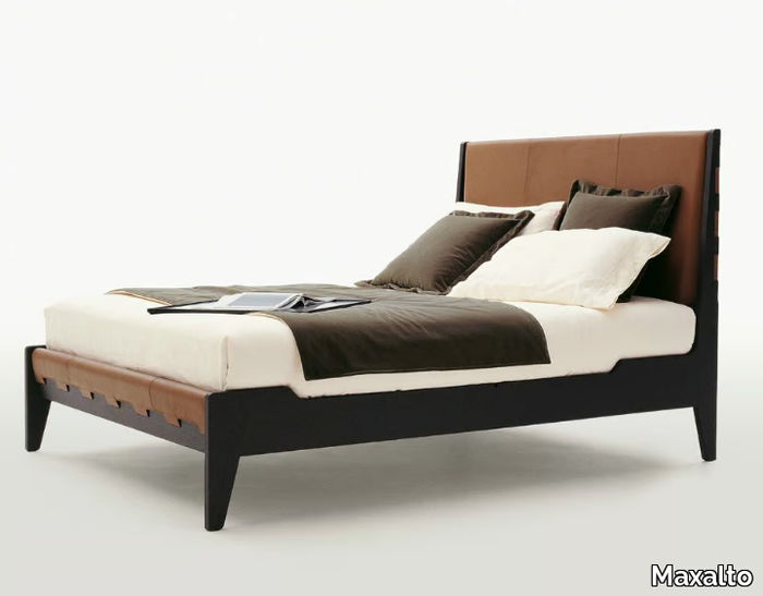 TALAMO - Leather double bed with upholstered headboard _ Maxalto