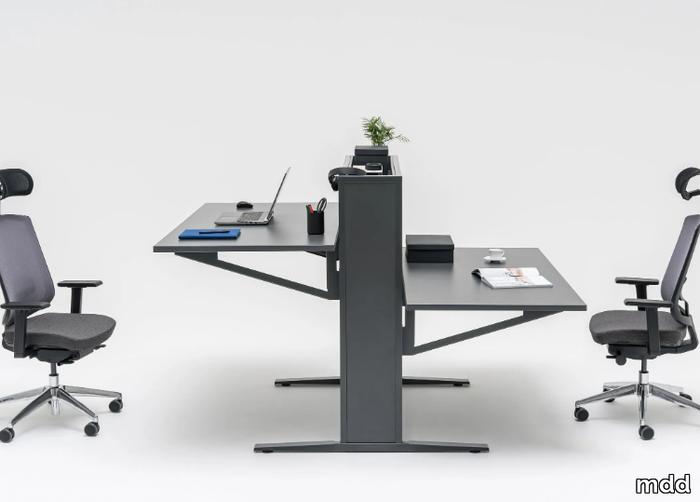 FLOW - Height-adjustable multiple office desk with sound absorbing screens _ mdd