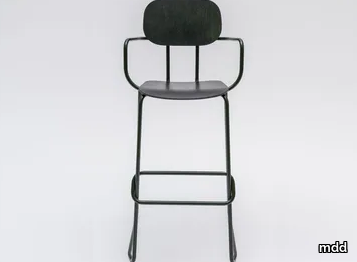 NEW SCHOOL - Sled base high plywood stool with armrests _ mdd