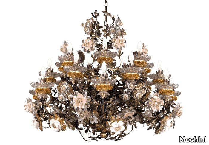 L299 - Wrought iron and porcelain chandelier _ Mechini