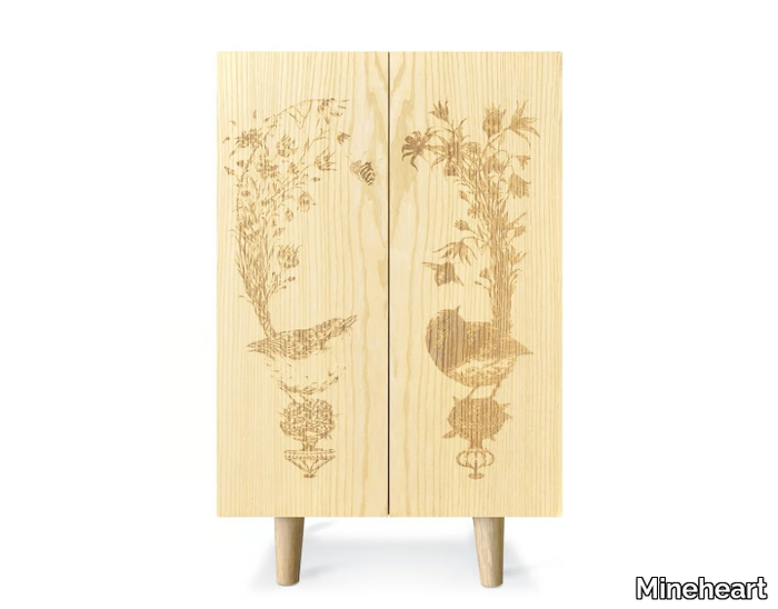 ORNITHOLOGICAL SKETCH CABINET - Ash highboard with doors _ Mineheart