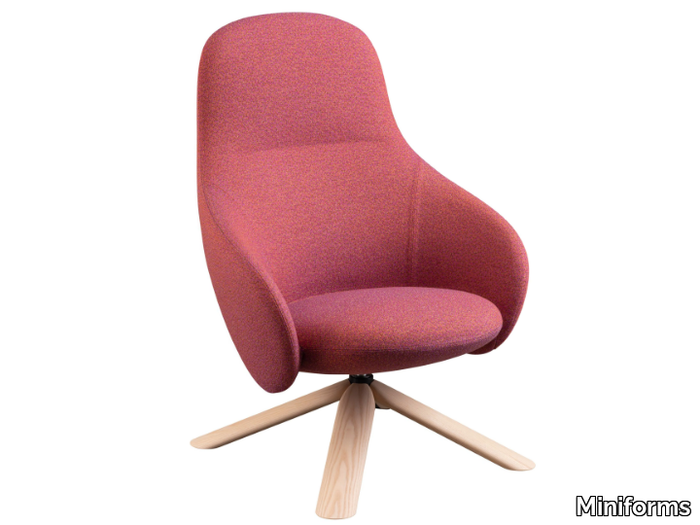 NEBULA LOUNGE WOOD - Trestle-based fabric armchair with armrests and wooden base _ Miniforms