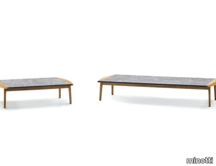 FYNN OUTDOOR - Outdoor coffee table in teak and stone _ Minotti