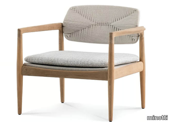 YOKO CORD OUTDOOR - Garden teak easy chair with armrests _ Minotti