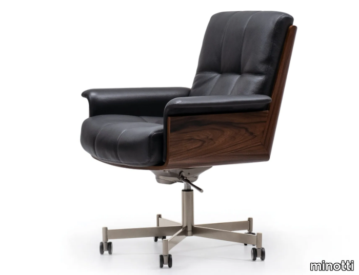 DAIKI STUDIO - Executive office armchair in leather with 5 spokes with whee _ Minotti