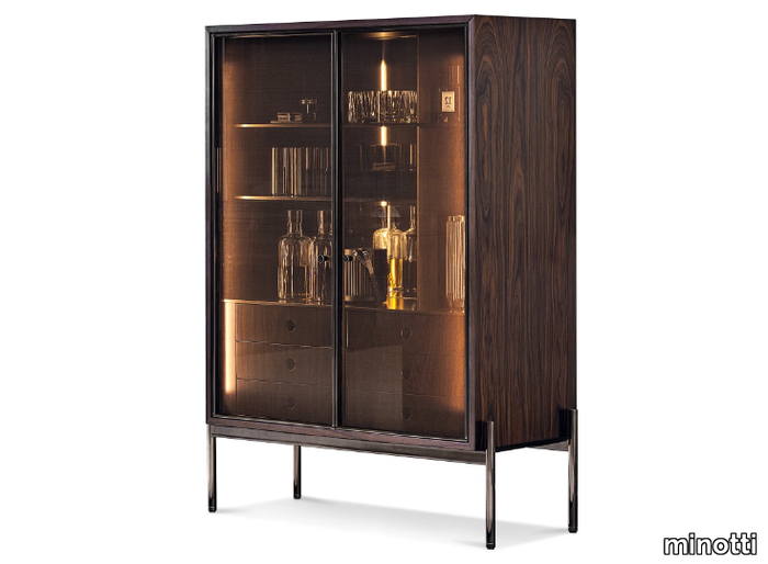 SUPERQUADRA - Rosewood display cabinet with integrated lighting _ Minotti