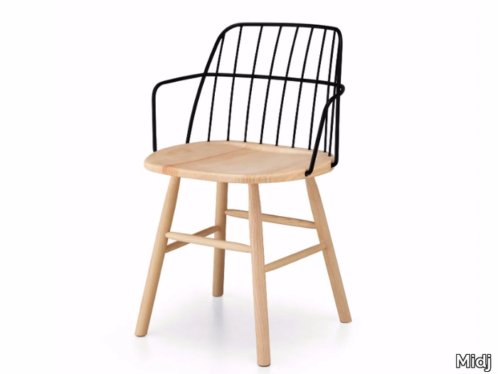 STRIKE P - Steel and wood chair with armrests _ Midj