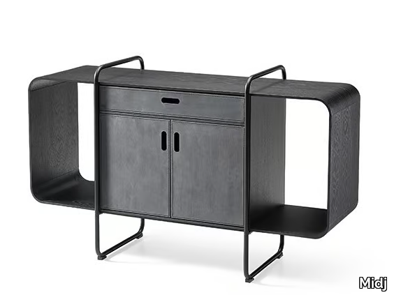 APELLE - Sideboard in wood with flap doors covered in leather _ Midj