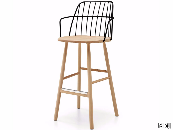 STRIKE - High steel and wood stool with armrests _ Midj