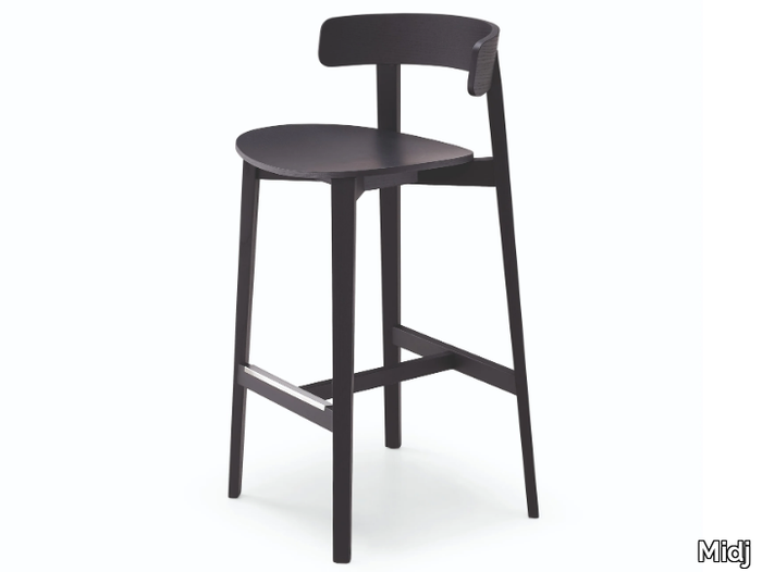 MAYA - High wooden stool with footrest with back _ Midj