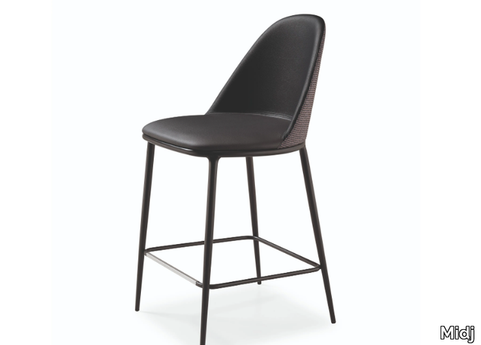 LEA H65 - Leather kitchen stool with back _ Midj