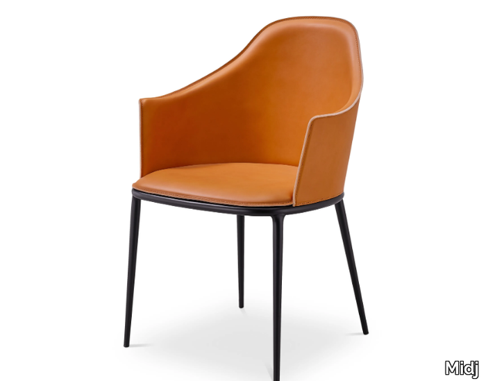 LEA P - Leather chair with armrests _ Midj