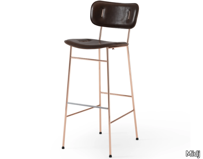 PIUMA H75 M CU - High tanned leather stool with back _ Midj