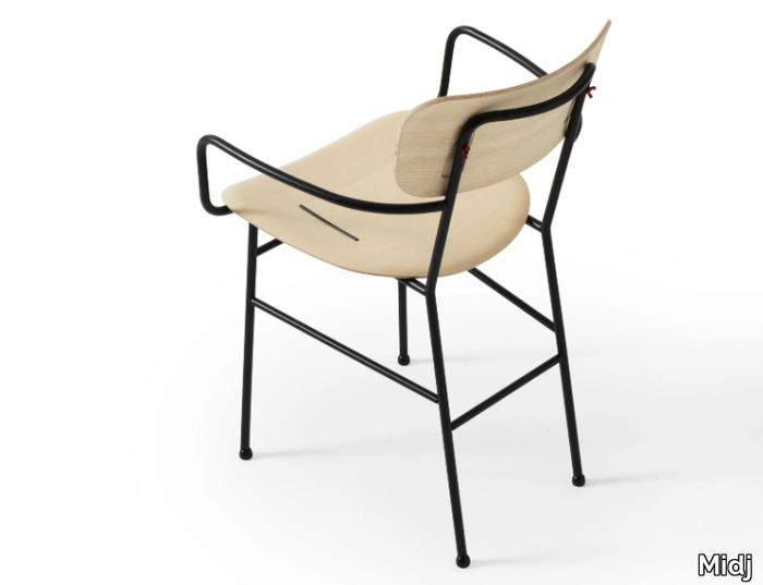 PIUMA P M LG - Wooden chair with metal structure and armrests _ Midj