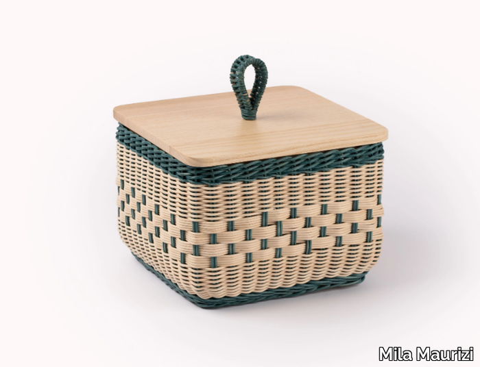 CORALIA BICOLORE - Square wicker container with wooden lid _ Mila Maurizi