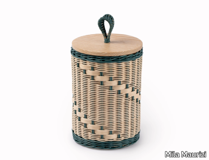 GOCCIA BICOLORE - Cylindrical wicker container with wooden lid _ Mila Maurizi