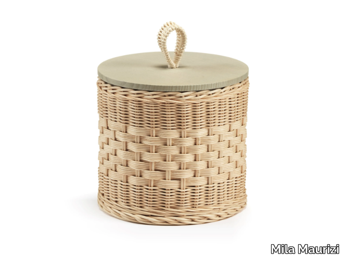 PERLA - Cylindrical wicker container with wooden lid _ Mila Maurizi