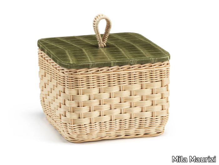 CORALIA - Square wicker container with crocodile leather lid _ Mila Maurizi