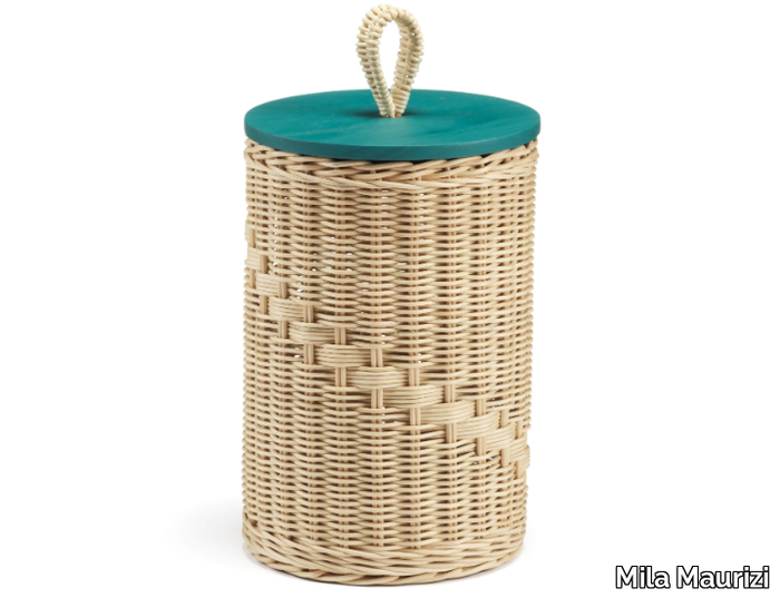 GOCCIA - Cylindrical wicker container with wooden lid _ Mila Maurizi