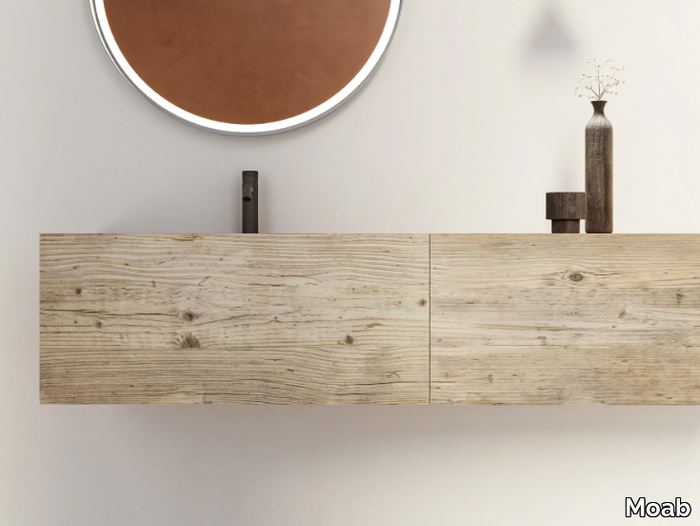 DOOR RE-USED - Wooden vanity unit with drawers with integrated washbasin _ Moab