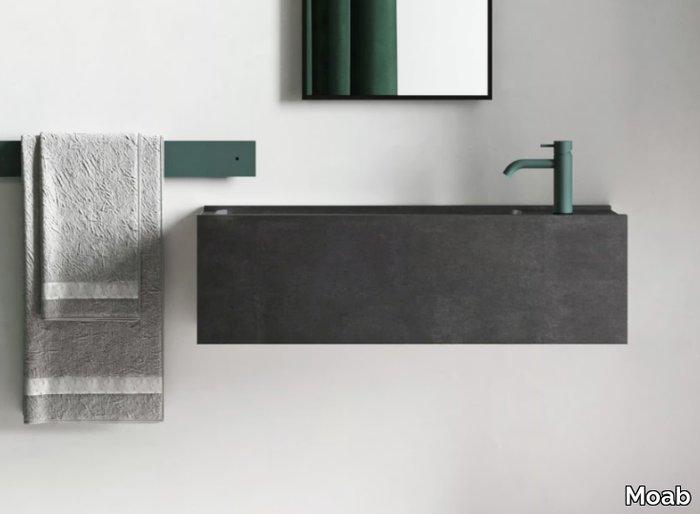 ELLEDUE - Wall-mounted rectangular concrete washbasin _ Moab