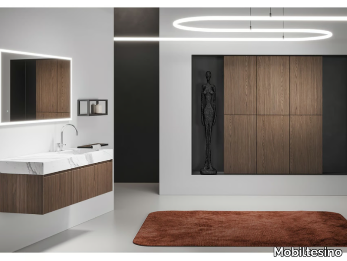 M11 - Single walnut vanity unit with integrated washbasin _ Mobiltesino