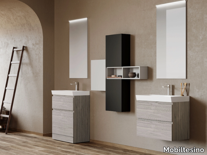 C70 - Wall-mounted laminate vanity unit with mirror _ Mobiltesino