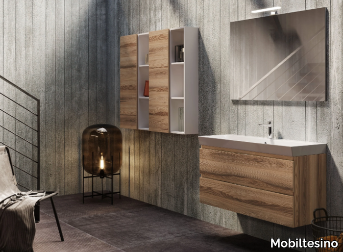 C75 - Wall-mounted laminate vanity unit with mirror _ Mobiltesino