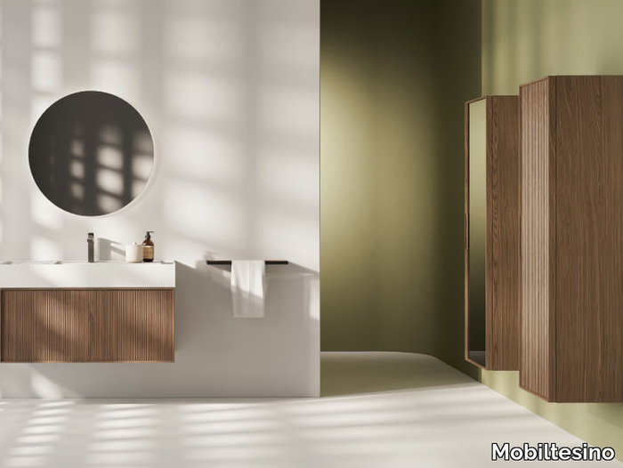 D14 - Wall-mounted walnut vanity unit with integrated washbasin _ Mobiltesino