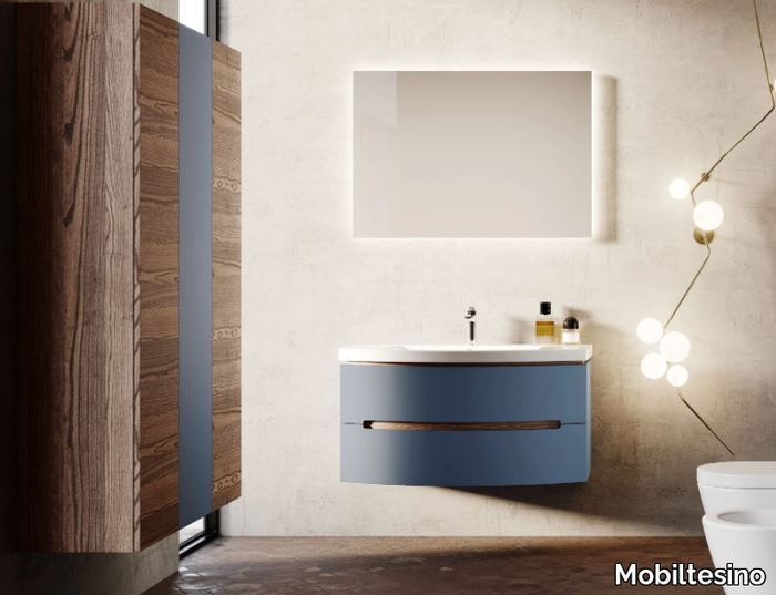 E58 - Wall-mounted ash vanity unit with mirror _ Mobiltesino