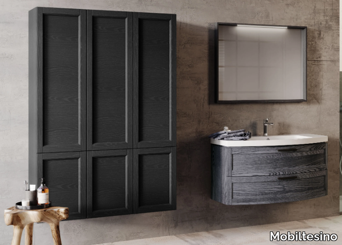 T60 - Wall-mounted ash vanity unit with mirror _ Mobiltesino