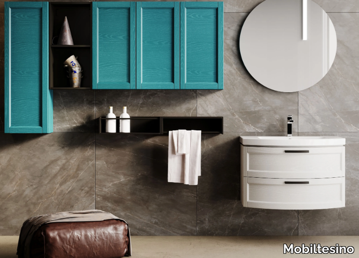 T64 - Wall-mounted ash vanity unit with towel rail _ Mobiltesino