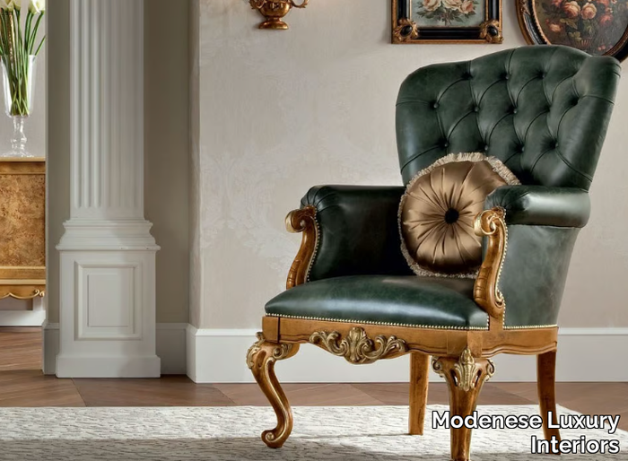 12435 - Upholstered leather armchair with armrests _ Modenese Luxury Interiors