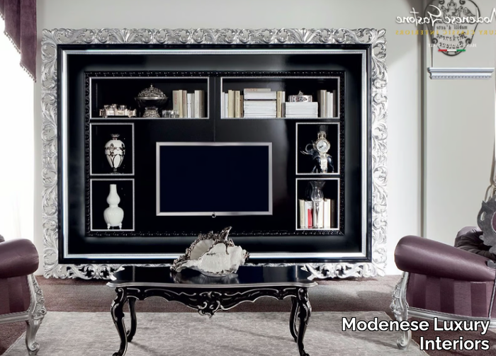 13129 - Open wall-mounted bookcase with TV stand _ Modenese Luxury Interiors