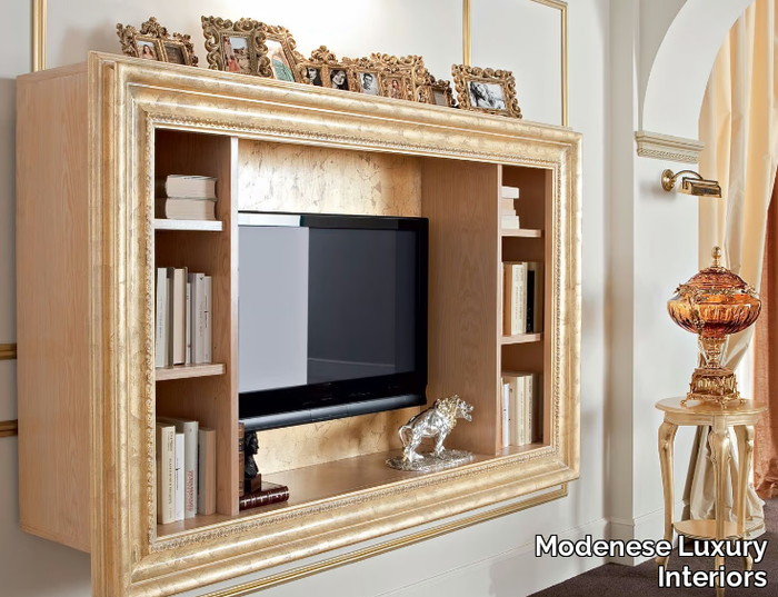 13131 - Open wall-mounted bookcase with TV stand _ Modenese Luxury Interiors