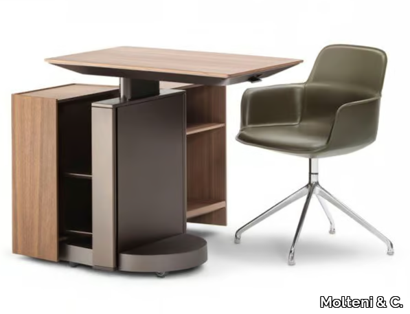 TOUCH DOWN UNIT - Height-adjustable office desk with cable management with casters _ Molteni & C.