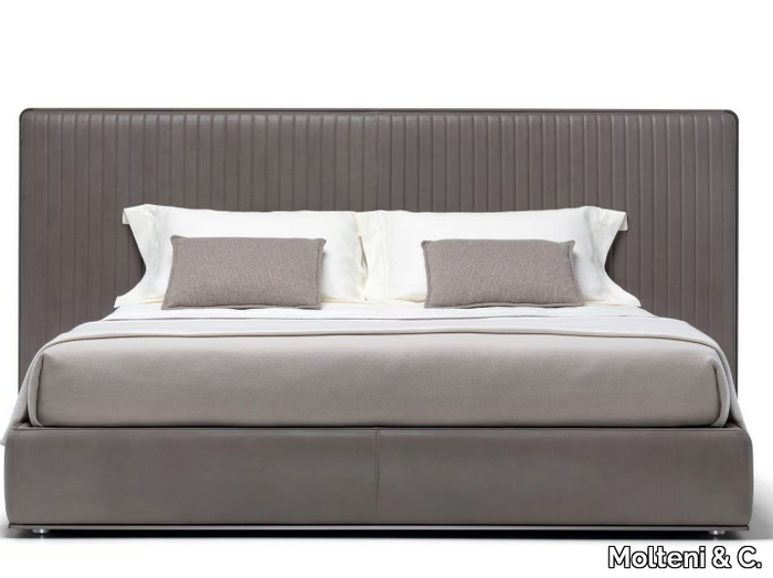 OVIDIO - Leather double bed with upholstered headboard _ Molteni & C.