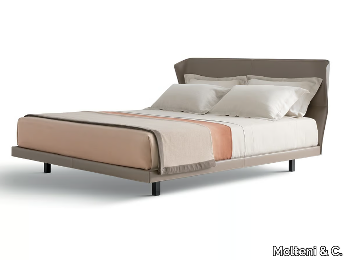 AZUL - Tanned leather double bed _ Molteni & C.